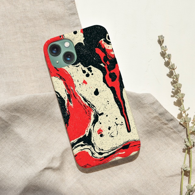 受注生産 iPhoneケース 赤黒ベージュの墨流し抽象｜抽象アート PABS016B