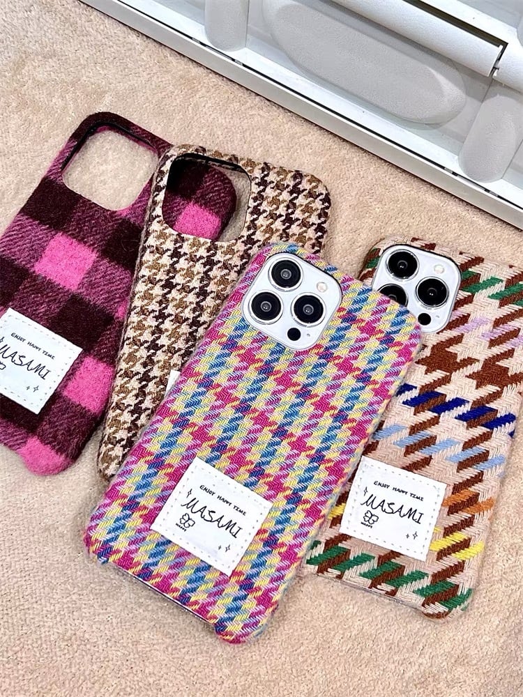 iPhoneケース iPhone15 iPhone14 ツイード チェック 千鳥柄 秋冬