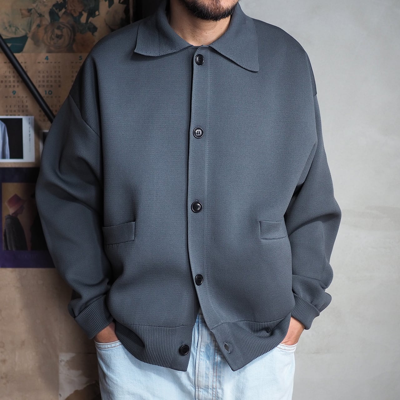 YOKO SAKAMOTO / KNIT COACH JACKET GRAY | 洋服と工芸 omitsu