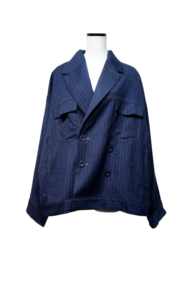 【限定50枚4月末予約アイテム】SnowMan 深澤さん着用【Nora Lily】Pin Stripe Denim like Double Jacket-Navy Stripe