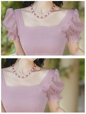 【0033】Ribbon Lace-up Square Puff Short Sleeve Dress