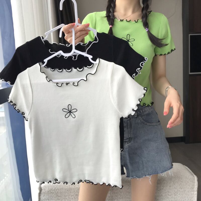 ショートニットセーター レディースサマーブラウス 大人ガーリー スウィート キュート カジュアル 夏物 萌量不足15583190676