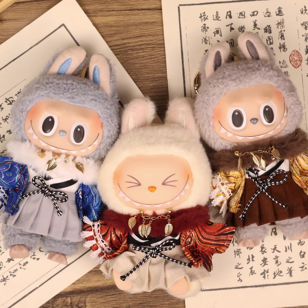 Labubu 1-3代用 レトロ和風 トップス+ スカート+刺繍入り羽織+ファー襟