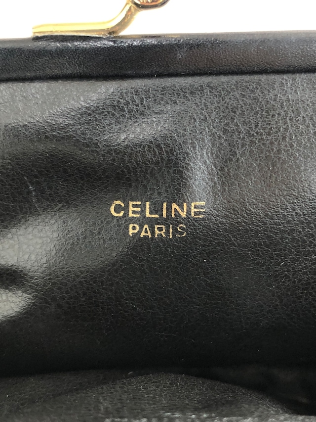 CELINE セリーヌ 財布 ブラック ロゴプレート レザー がま口 コインケース vintage ヴィンテージ オールド z4abfu