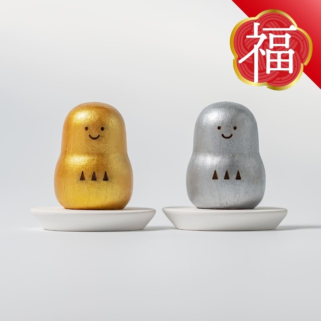 【 限定 福袋 】純金 & 純銀 塗り！縁起物 金銀ダルマペア［ 専用ステージ付 ］