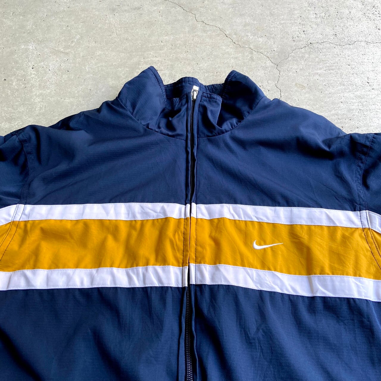 NIKE 半袖 ナイロンジャケット【3XL】ビッグサイズ ネイビー/イエロー