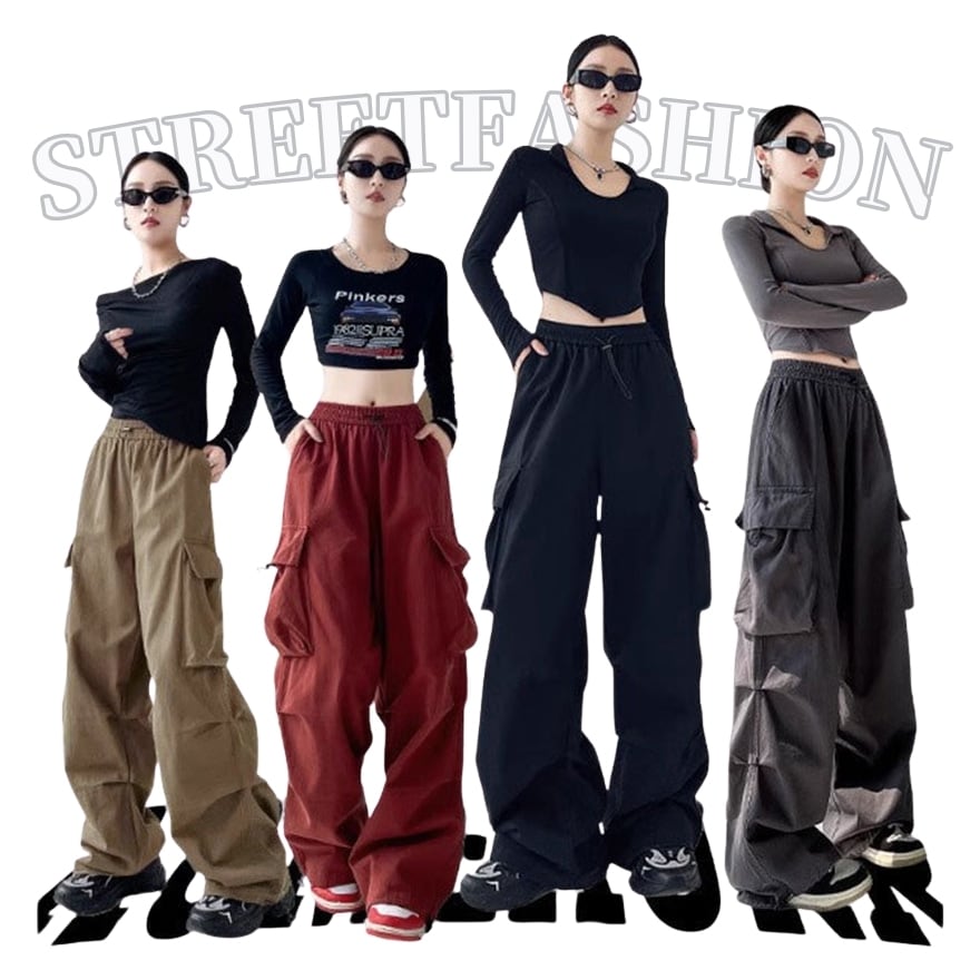 Y2Kファッション ワイドカーゴパンツ ストリート／サブカル系