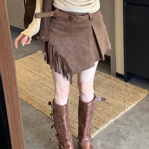 2色/スエードタッチアシメフリンジミニスカート ・73446 2色/スエードタッチアシメフリンジミニスカート ・73446