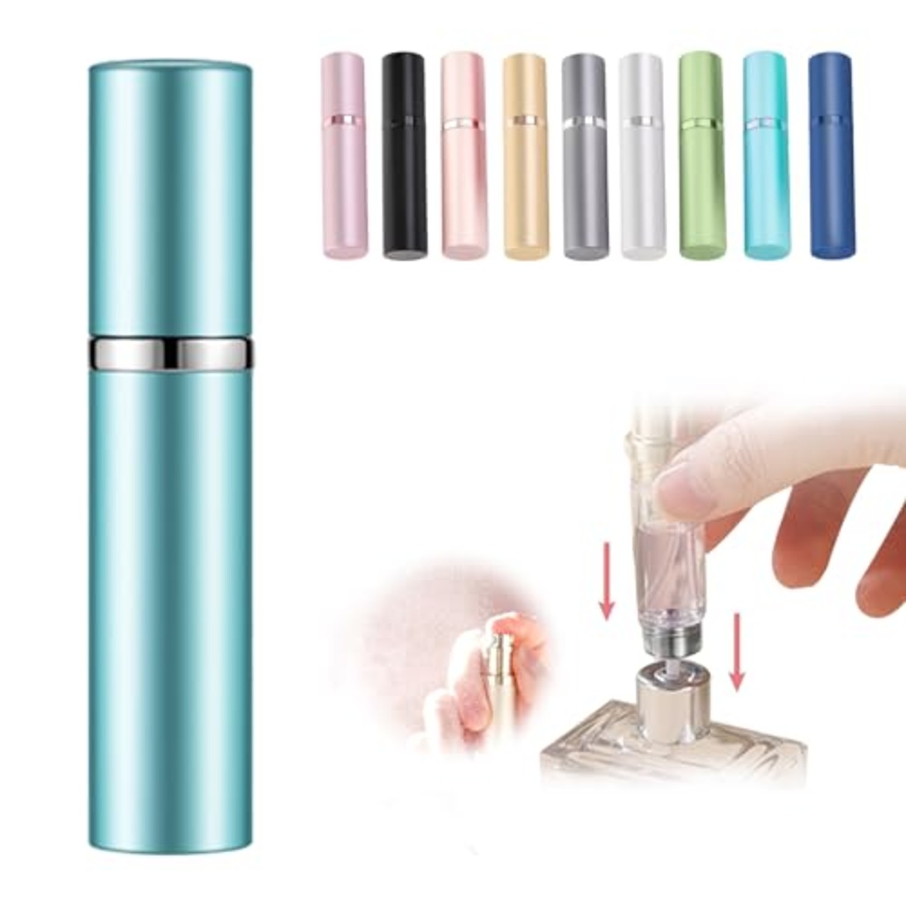 アトマイザー 香水 スプレー ワンタッチ補充 香水噴霧器香水噴霧器 持ち運び便利 詰め替え 香水 ボトル アトマイザー 5ml 香水 アトマイザー 底部充填 香水用 容器 男女兼用 (ライトブルー)