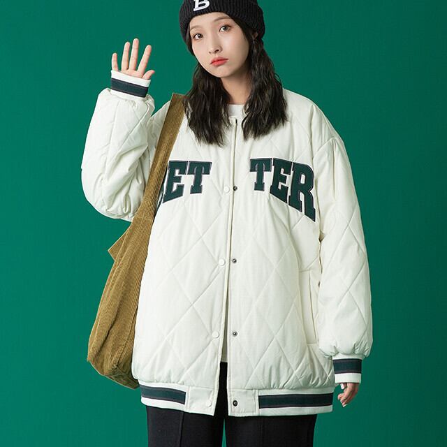 スタジャン レディース アウター オーバーシルエット カジュアル 防寒 かっこいい メンズライク ブラック/ホワイト M/L/XL/2XL