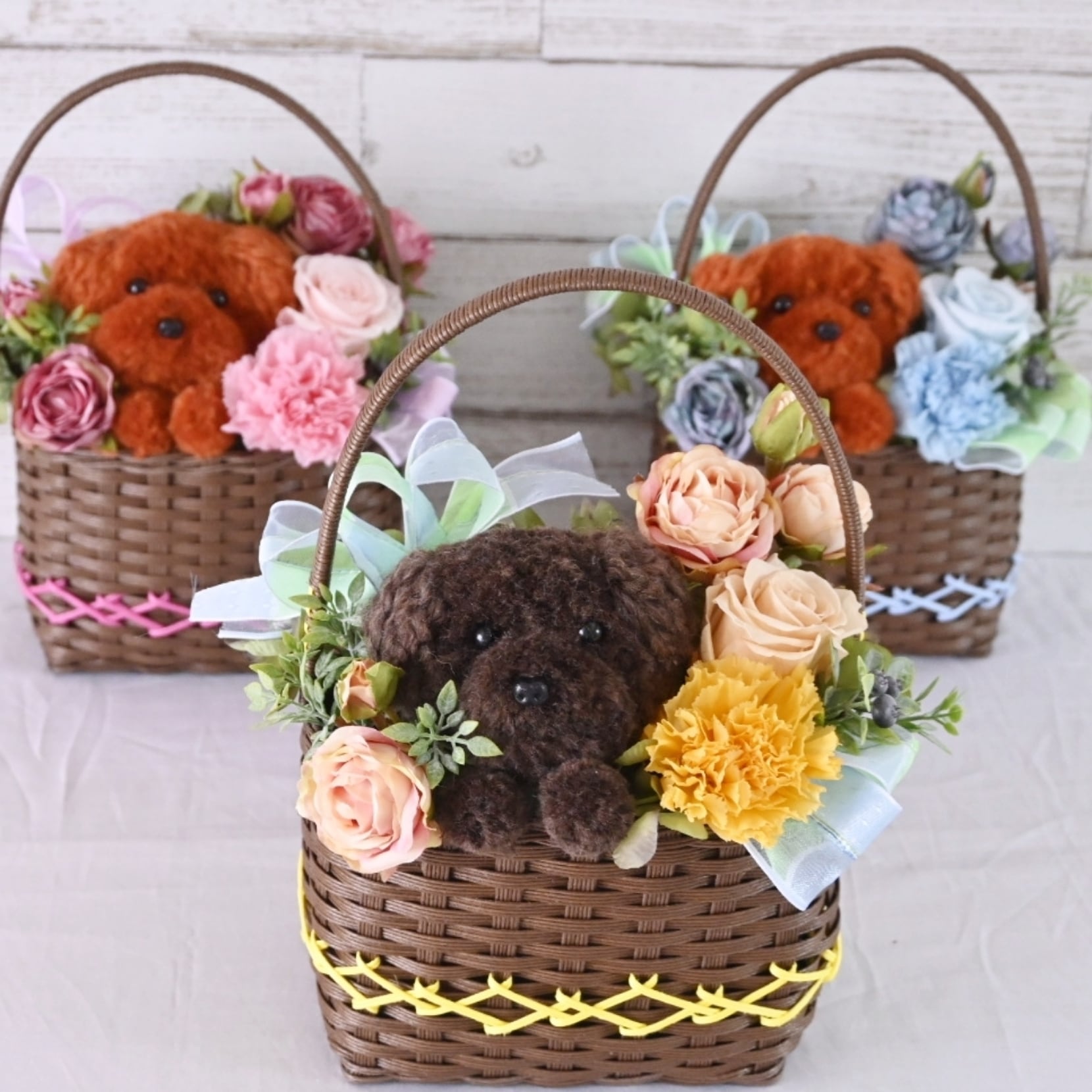 もこペット【茶犬 イエロー】プリザーブドフラワー 犬 花