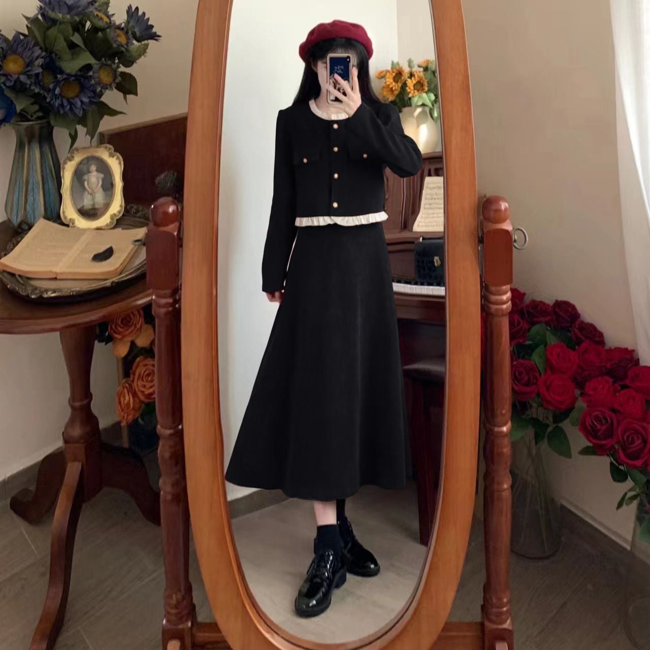 2カラー セットアップ コーデュロイ ショートジャケット ロング