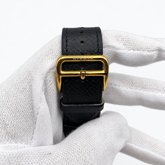 HERMES エルメス Hウォッチ HH1.501 クォーツ ゴールド 黒革 電池交換済 商品画像8