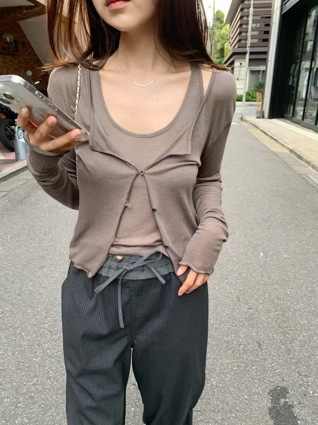 (即納) vegetable / Dove twin cardigan set / 4color