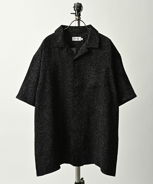 ATELANE Summer tweed short-sleeved open shirt (BLK) 26A-15010