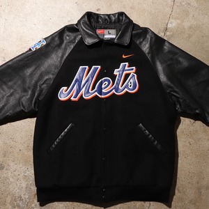 極美品 L NIKE Mets 90s 牛革レザースタジャン ジャケット ナイキ メッツ 黒