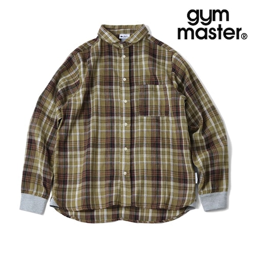 gym master ジムマスター 2WAY ショールカラー チェックネルシャツ クレイジーパターン バンドカラー 長袖シャツG833743 マスタードチェック