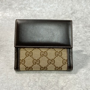 GUCCI GGキャンバス レザー 二つ折り財布 ブラウン