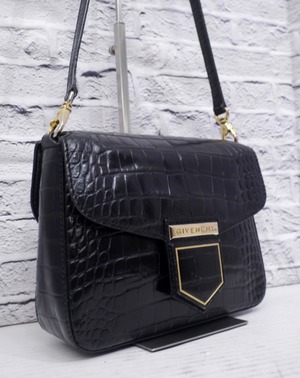【美品】GIVENCHY ジバンシィ バイ リカルドティッシ NOBILE ノビレ クロコエンボス レザー ショルダー バッグ 黒