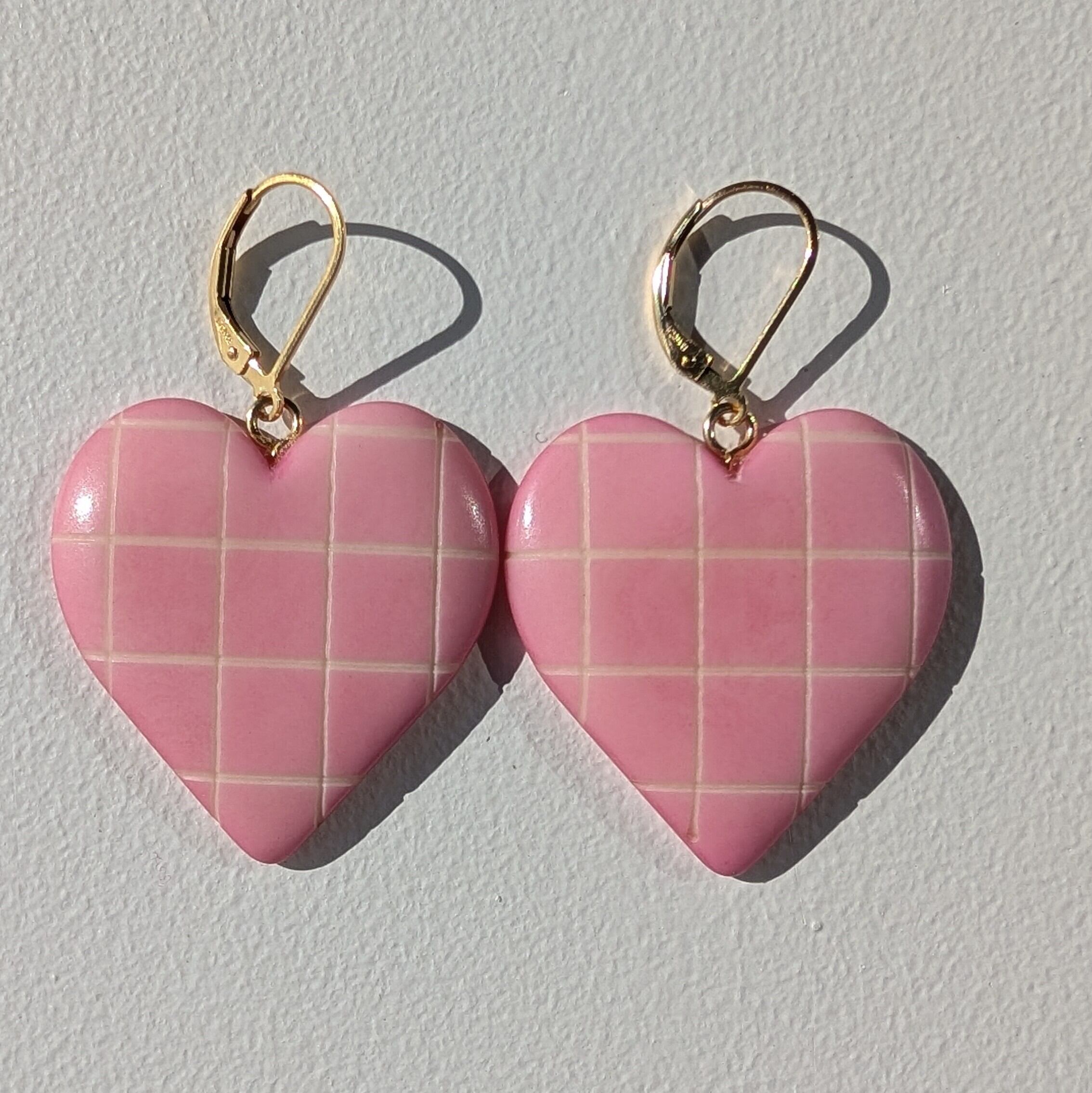 LIMITED / 14kgf Pink Checkered Heart Tagua Nuts earrings