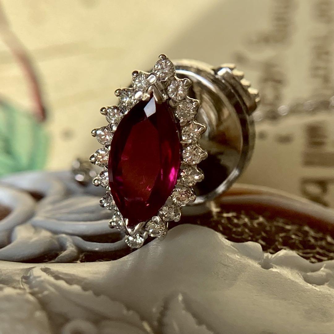 k14 真紅の輝き ビルマ産ルビー0.850ct ダイヤモンド ピンブローチ