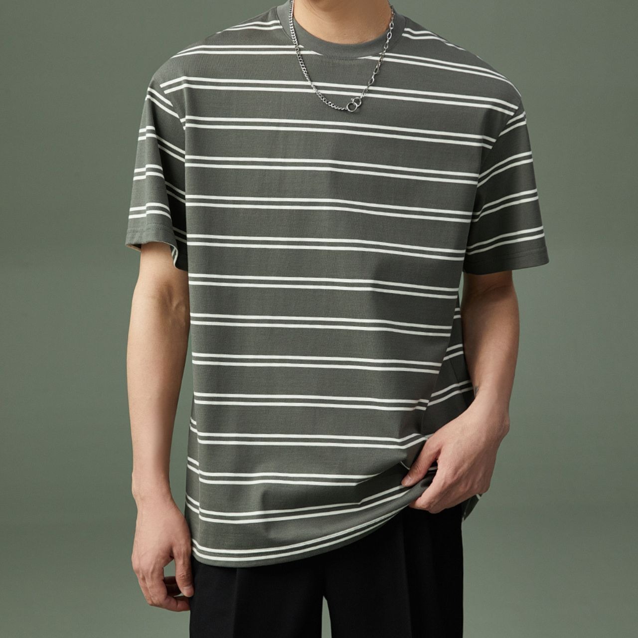 細ボーダーシンプルTシャツ　MT0110029