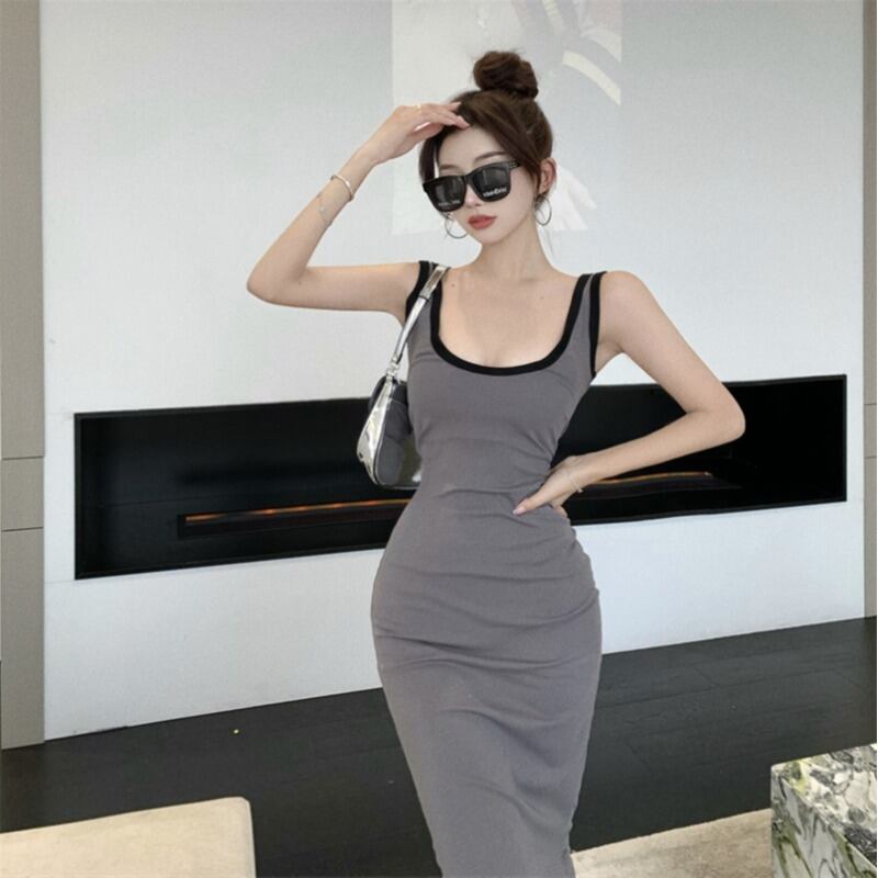 ノースリーブドレス サマースカート ウェスト 夏物 ブラックストロベリース39188331576