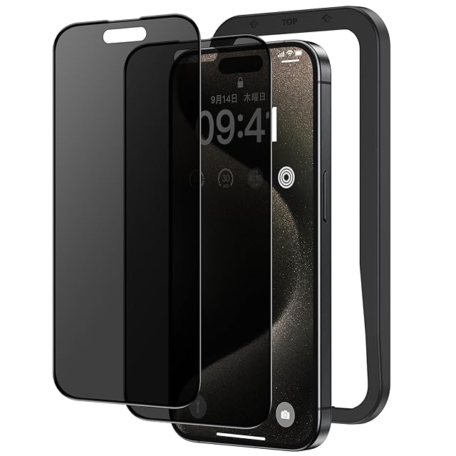 NIMASO 覗き見防止 iPhone 15 用 ガラスフィルム 全面保護 のぞき見