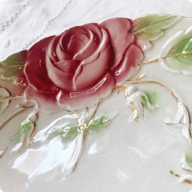 フランスアンティーク バルボティーヌ皿 | 華やかな薔薇柄 金彩 |1900