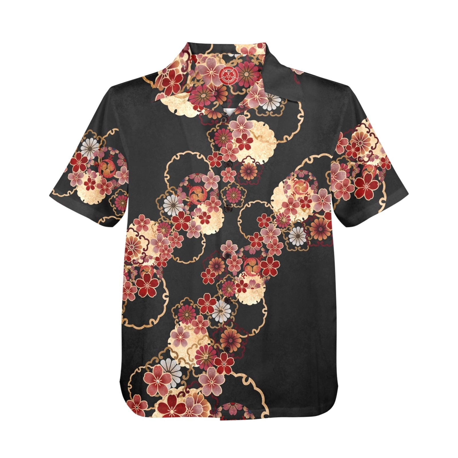 桜金輪紋様　和柄　ユニセックスアロハシャツ