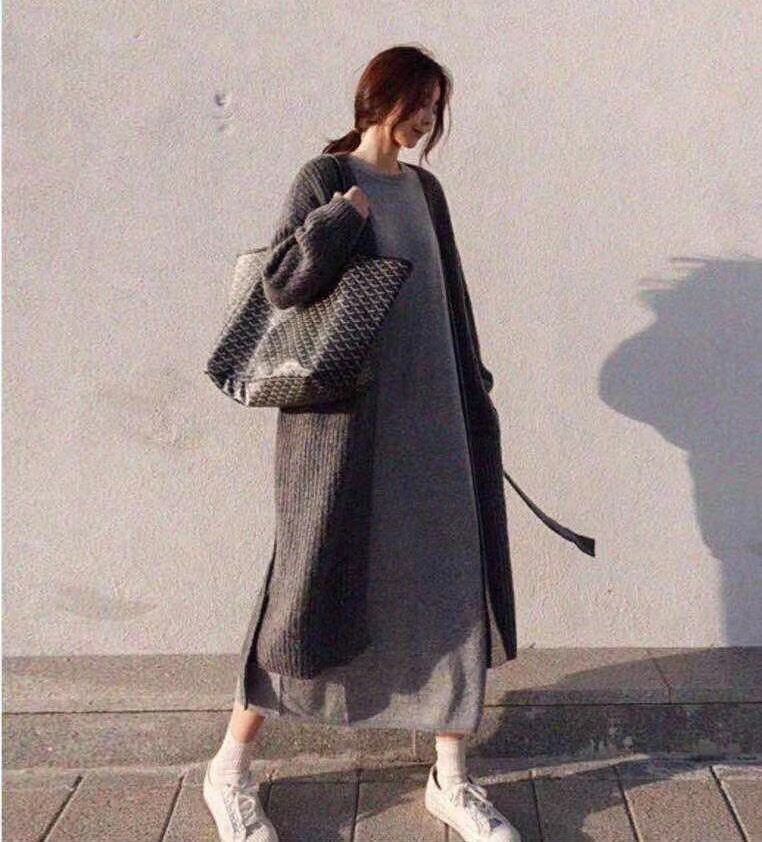 ウエストリボンロングニットカーディガン