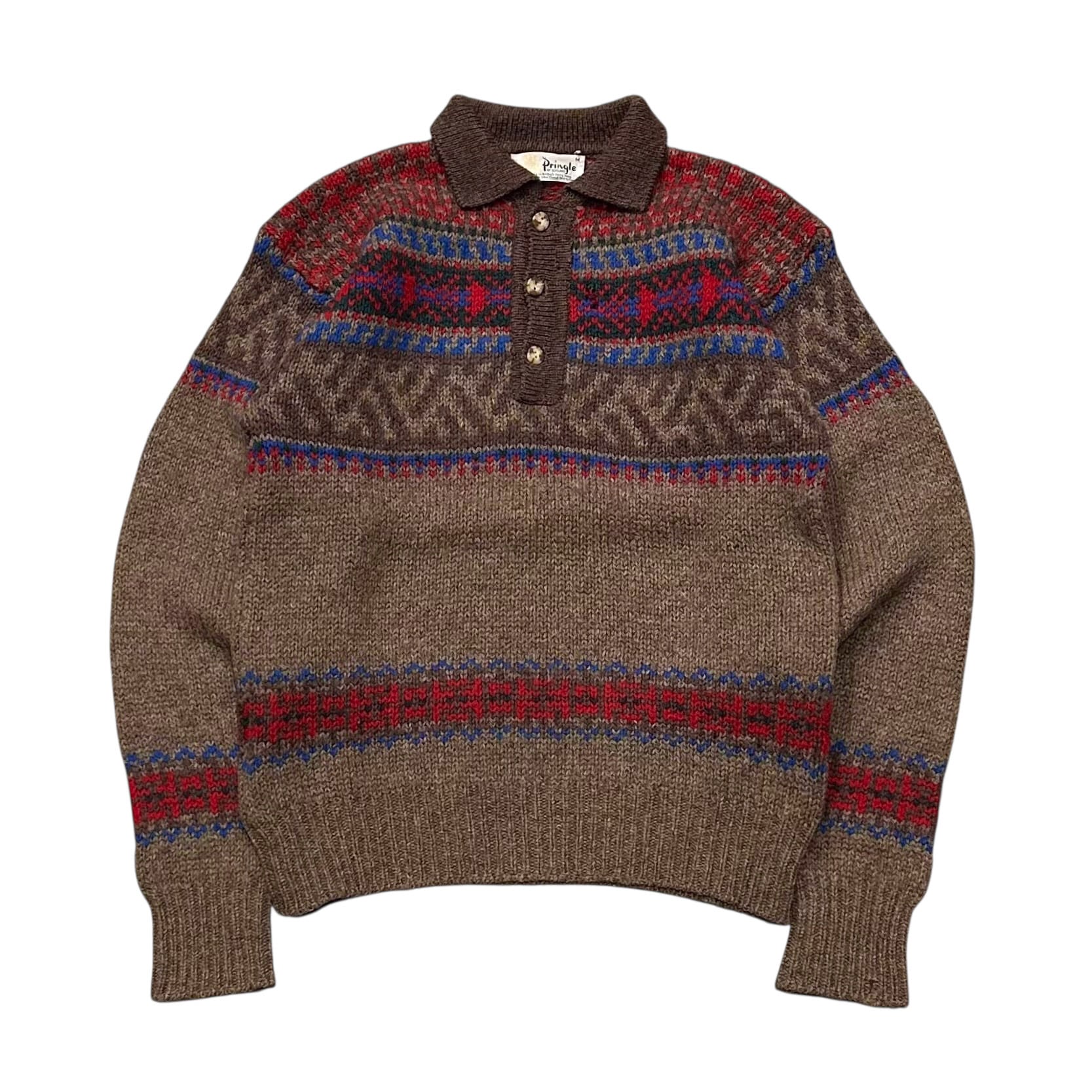 80's Pringle of SCOTLAND Wool Knit Polo Shirt M / ニットポロシャツ