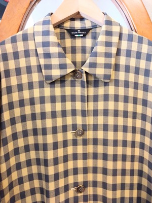 クリームイエロー×グレーギンガムチェックスプリングコート/レナウン毛100%