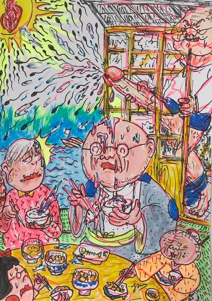 原画・着色ドローイング「太陽の季節」B6 | 根本敬小売店ーTakashi