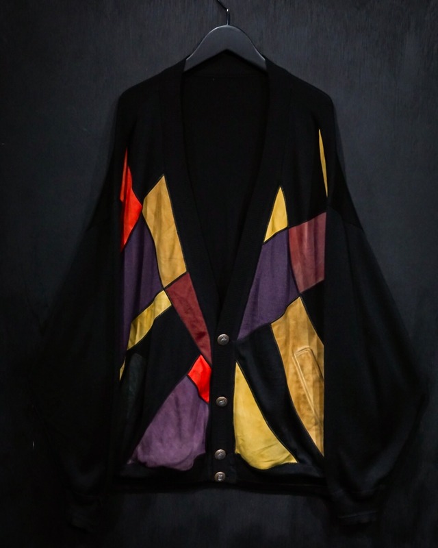 【WEAPON VINTAGE】Multi Color Faux Suede Swiching Vintage Loose Knit Cardigan