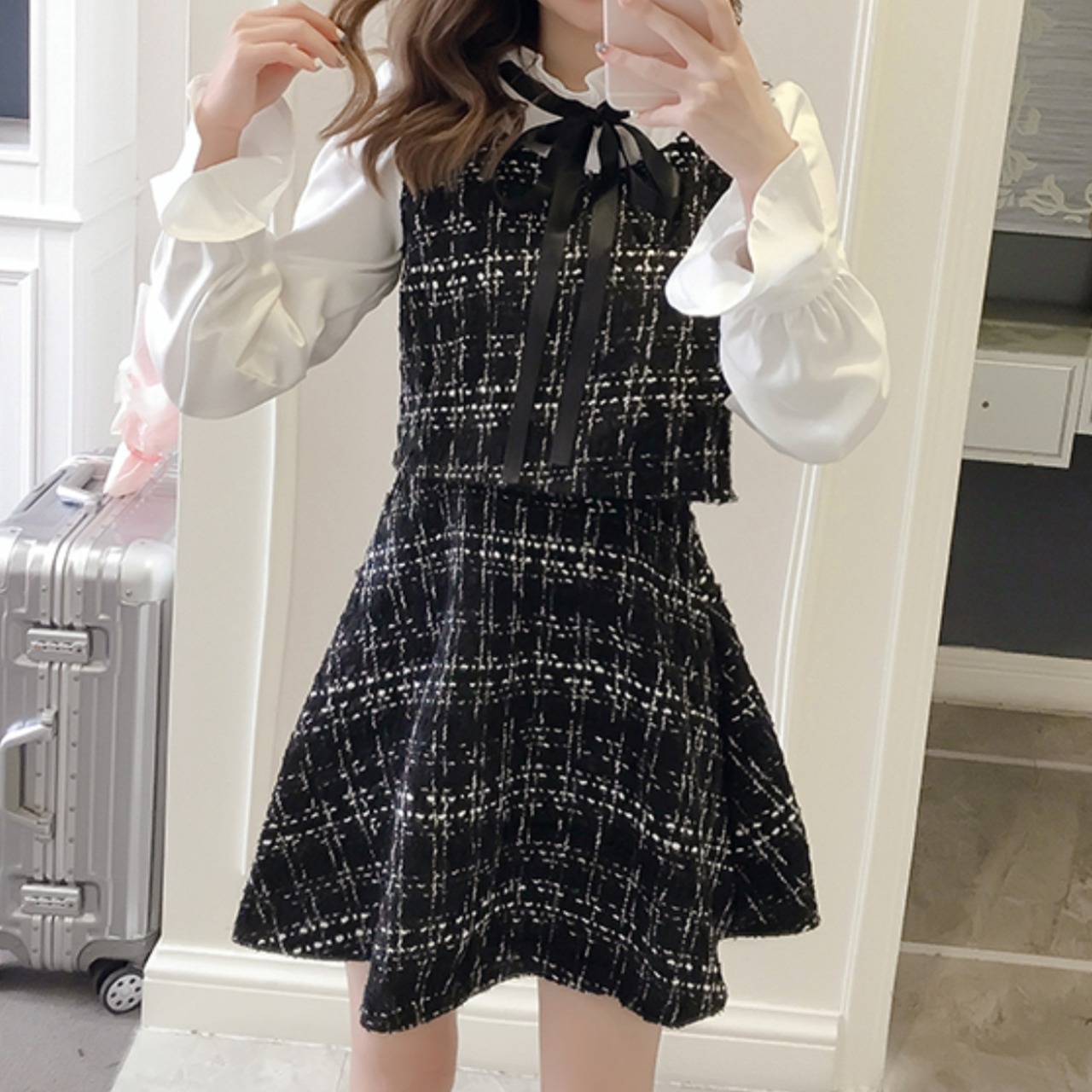 シフォンドッキングツイードdress LK050