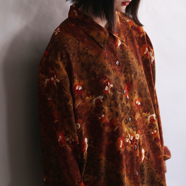 flower art pattern l/s open collar shirt