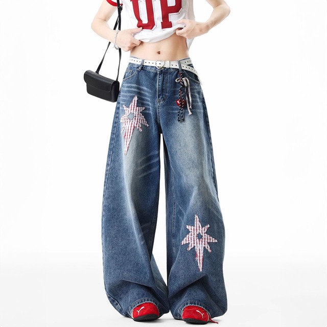 スターパッチワイドデニムパンツ R00973