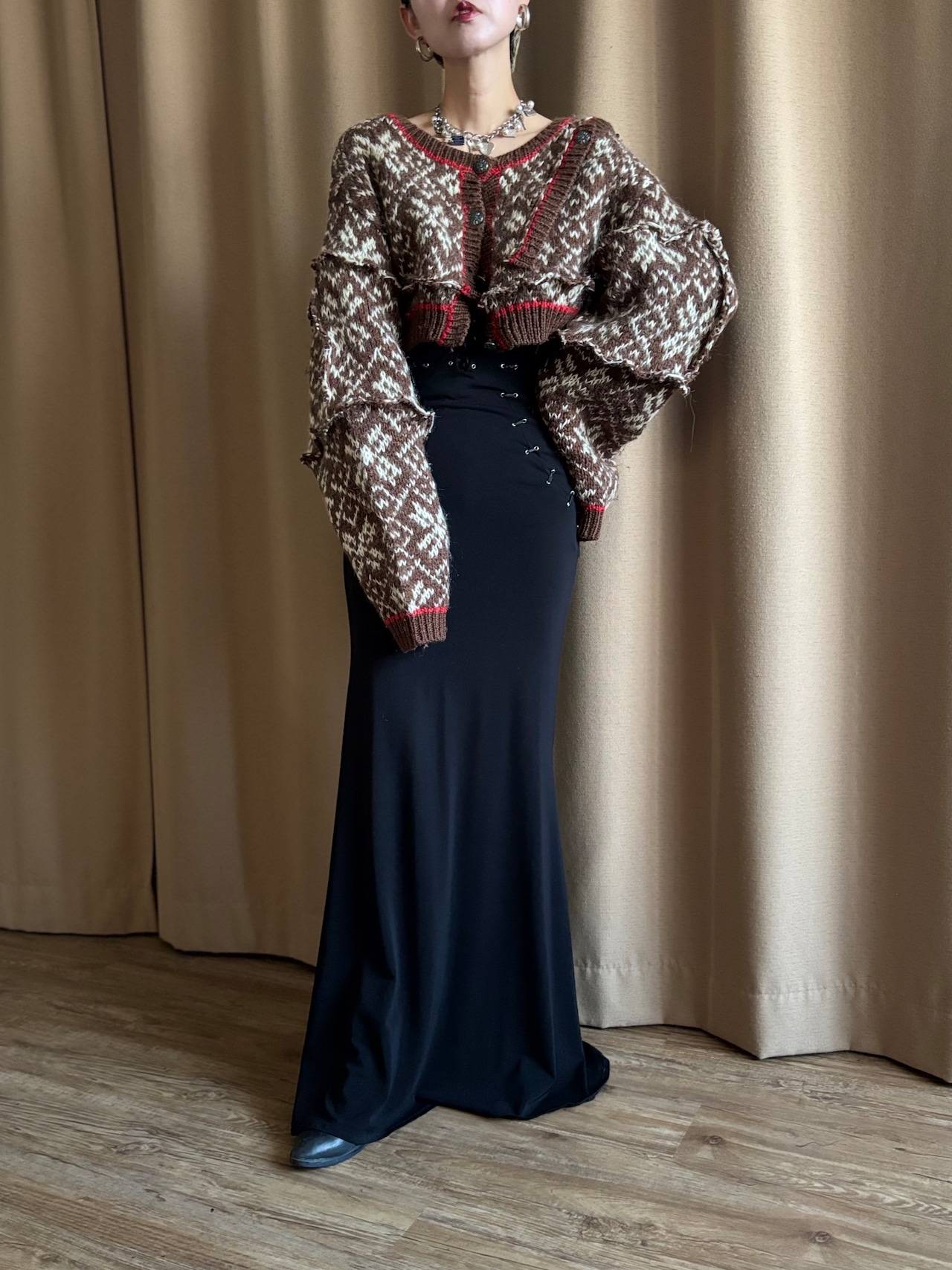 chocolate nordic pattern remake knit cardigan-5074-11