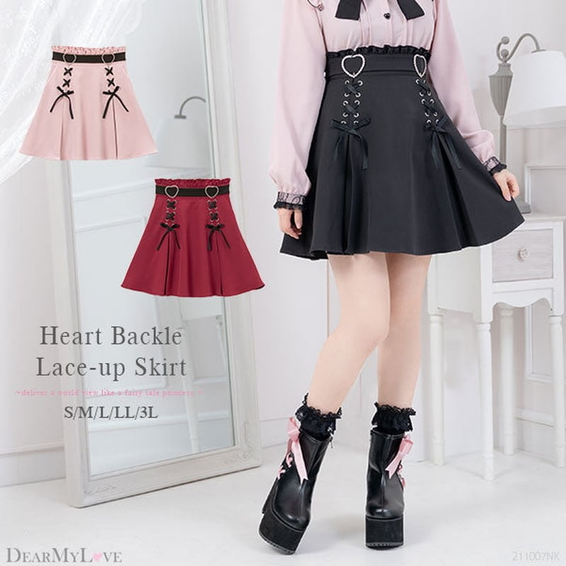 スカート ミニ丈 ショート丈 ハイウエスト ハート リボン ゴシック 闇