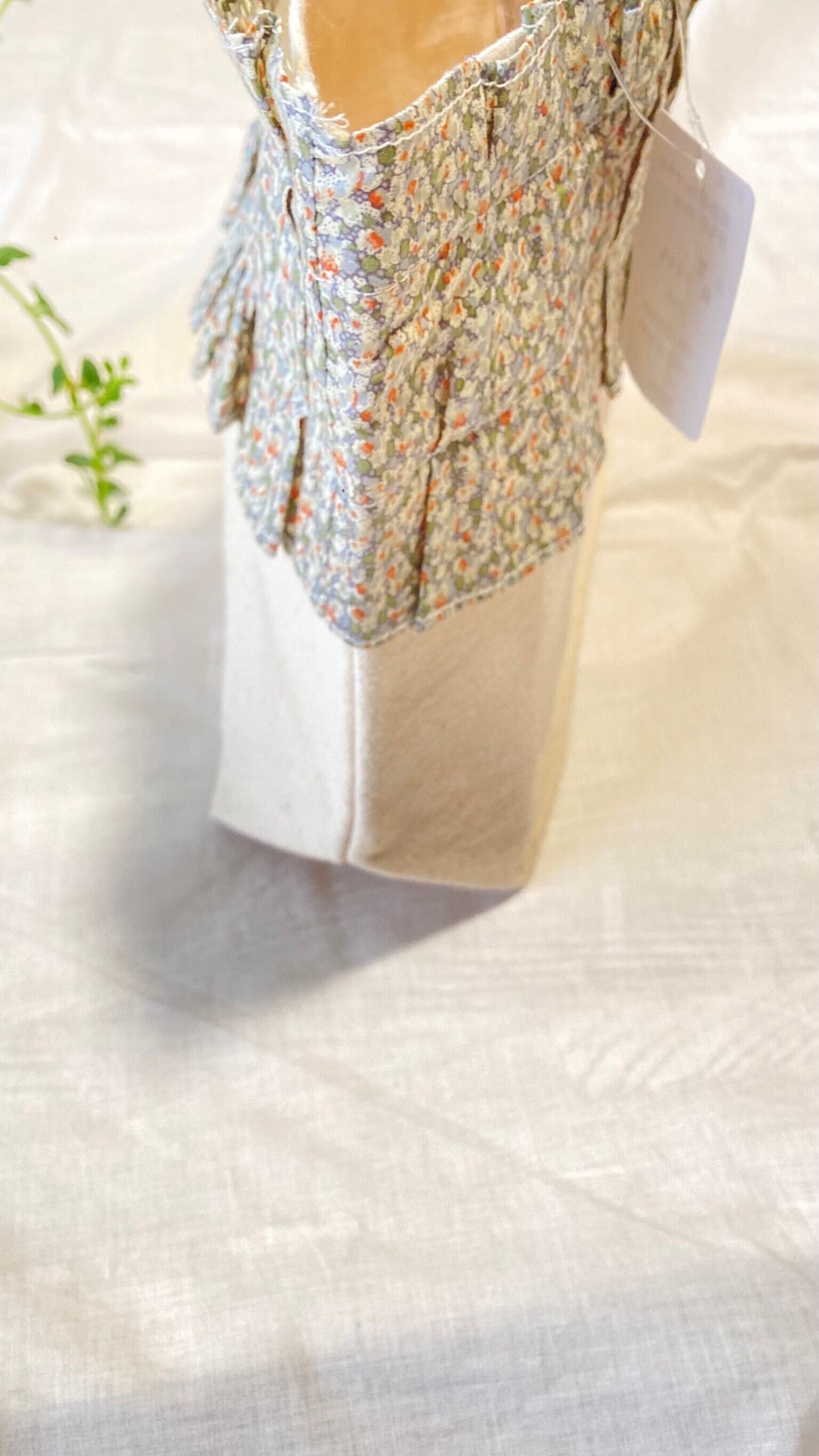 〚1点限定〛キャンバス生地&リバティフリル エコバッグ サブバッグ ランチバッグ