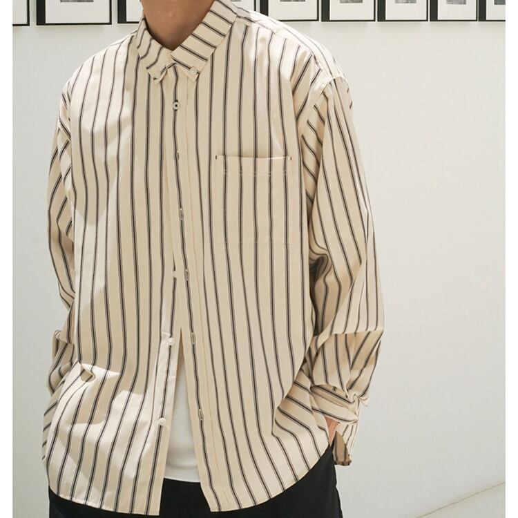 ★COLLEGE STYLE LOOSE STRIPED DRAPED SHIRT　　　19169