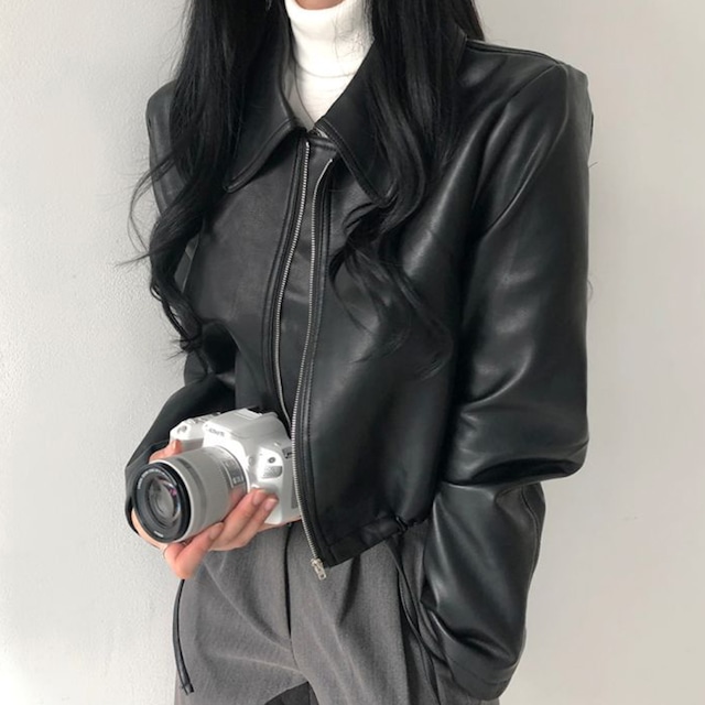 アウター 視線集中 韓国系 個性 クール デザイン感 PU レザー ジャケット ベージュ ブラック