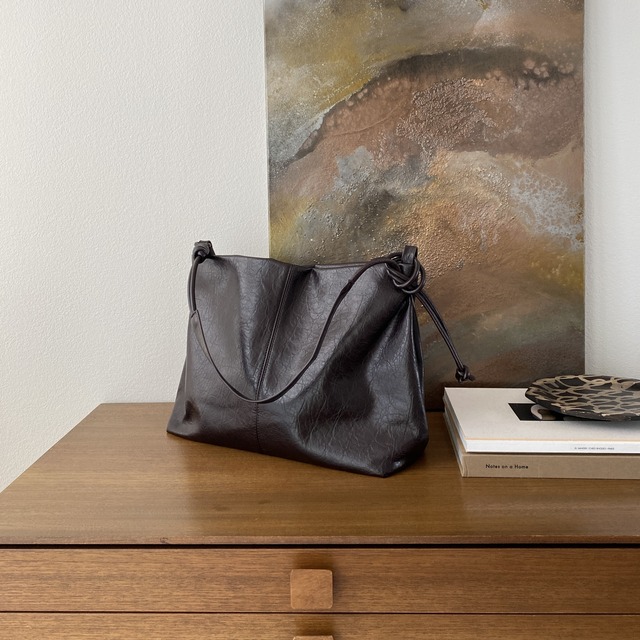 Grained eco leather 2way bag/bordeaux brown