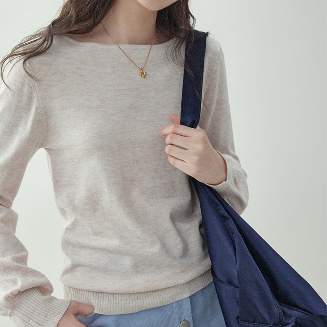 retro solid color round neck long sleeve sweater