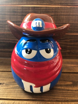 m&m's BLUE WESTERN Cookie Jar/chocolate エムアンドエム クッキージャー ウエスタン テンガロンハット 帽子