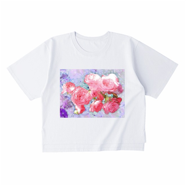Tシャツ レディース 白 バラ rose ホワイト 薔薇 花 半袖 flower ゆったり AIMI NATURE ARTS