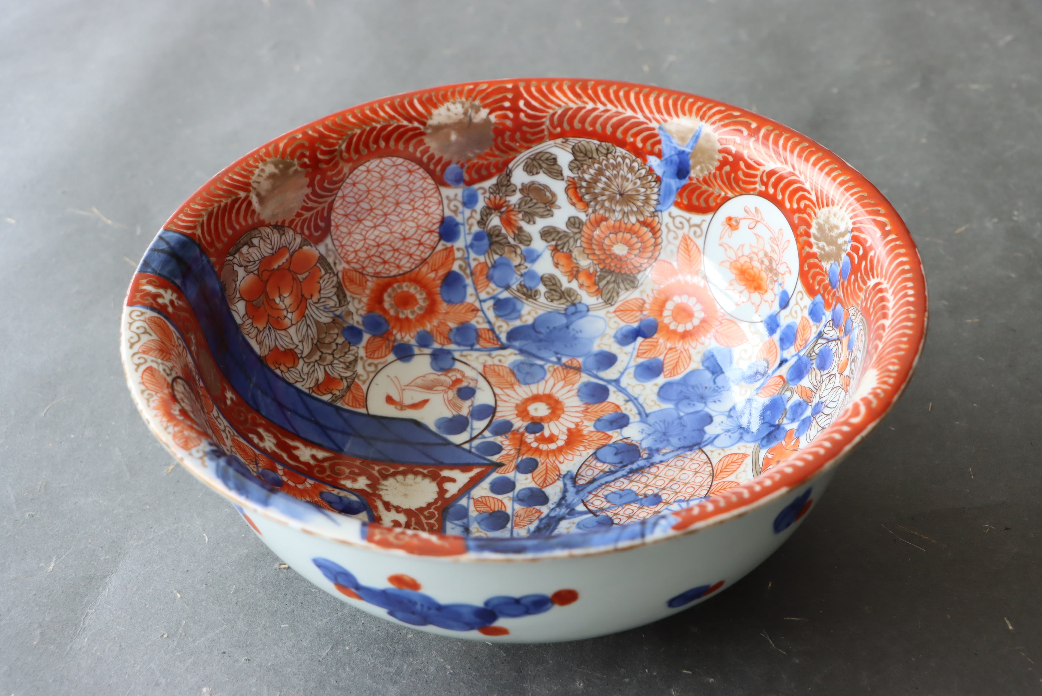 古伊万里　色絵　雲に双鶴の図　輪花膾皿　５客　B145AS-fbuz 有)新原美術