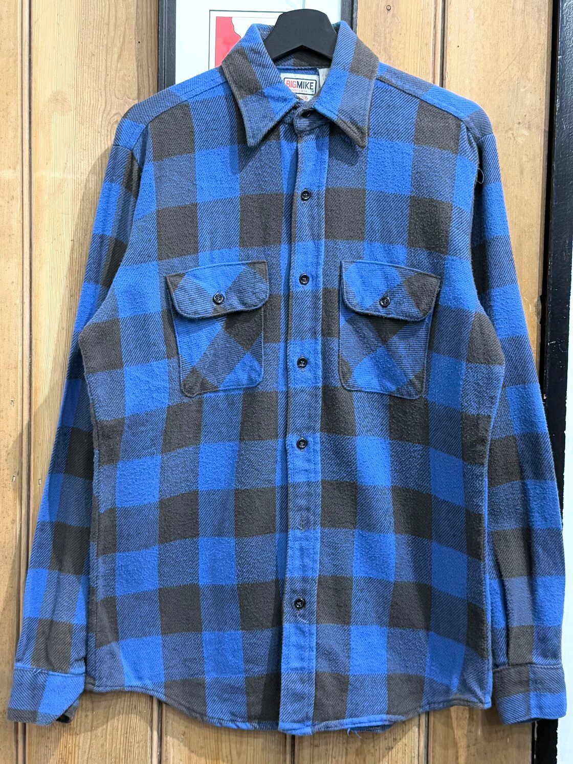 80s BIG MIKE Block Check Pattern Heavy Flannel Shirt Made in USA 