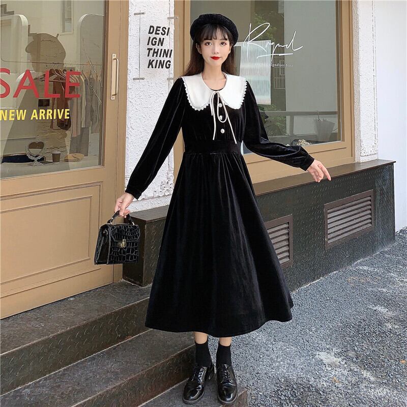 ✞ 長袖スリーブスリムゴールドベルベット ロング スウィート